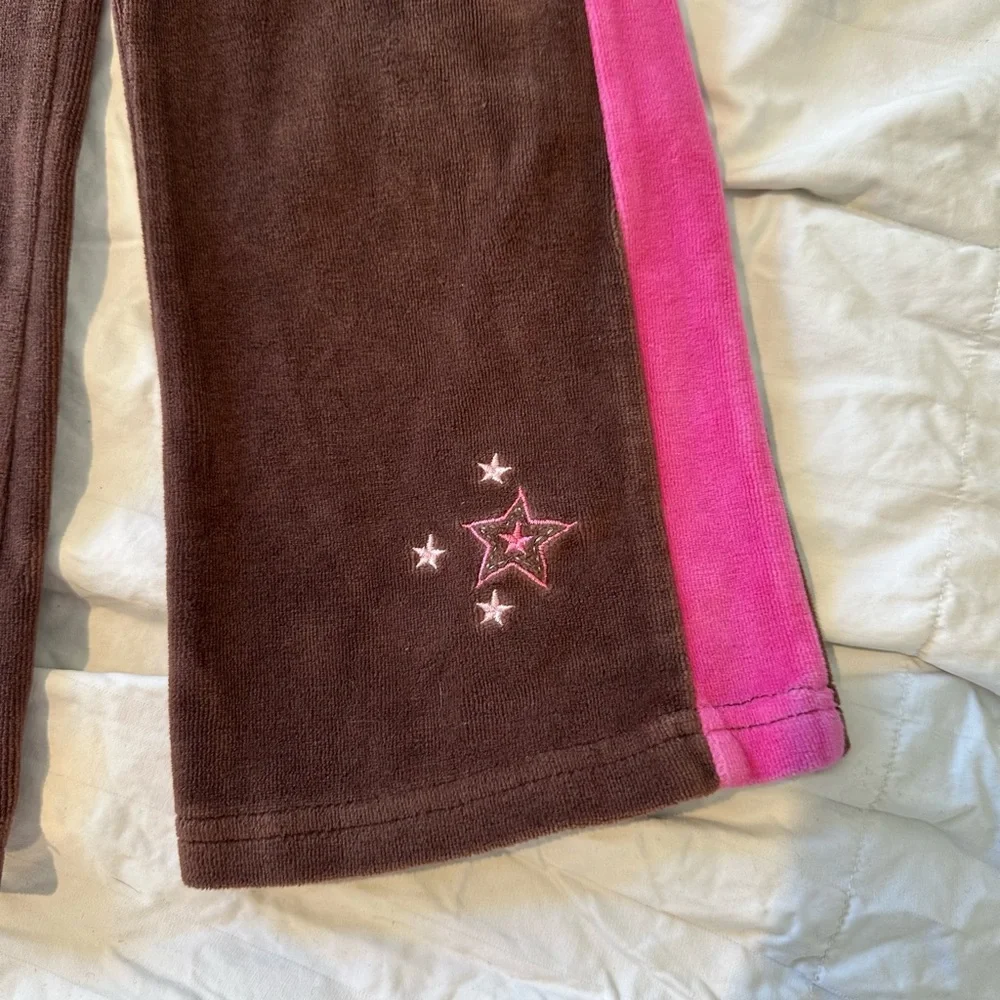 Vintage Y2K Copper Key Toddler Pink & Brown Star Velour Pants